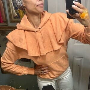 Ulla Johnson ruffle bib hoodie sweatshirt top sweater jacket pockets P XS $330